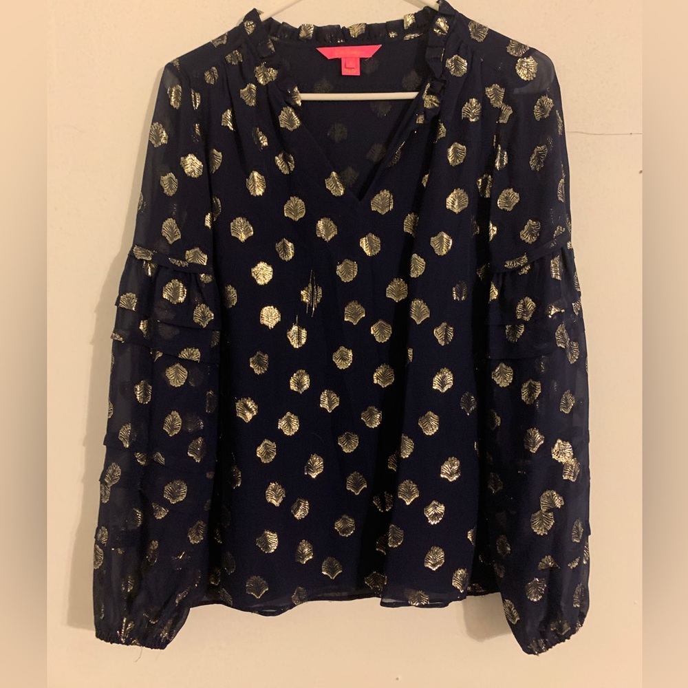 Lilly Pulitzer navy blue long sleeve blouse, size S